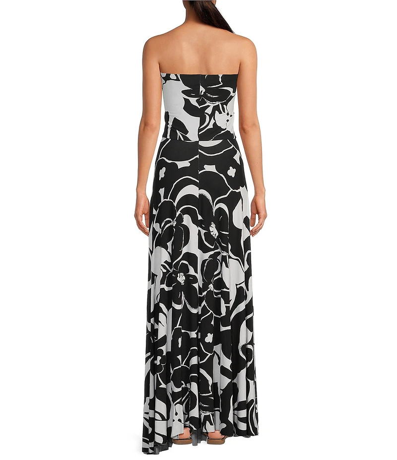 ELAN Stretch Knit Floral Print Strapless Convertible Dress