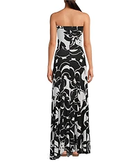 ELAN Stretch Knit Floral Print Strapless Convertible Dress
