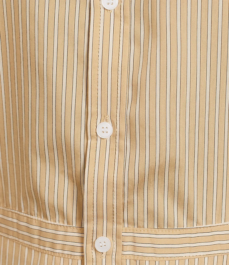 ELAN Stripe Collared Long Sleeve Button Front Drop Waist Shirtdress
