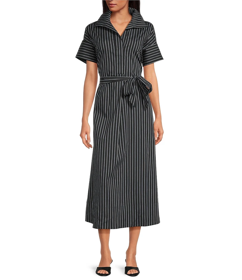 ELAN Striped Short Sleeve Oversized Maxi Shirtdress