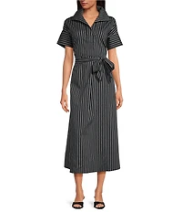 ELAN Striped Short Sleeve Oversized Maxi Shirtdress