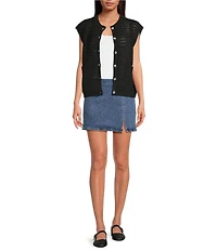 ELAN Sweater Knit Cap Sleeve Button Front Cardigan