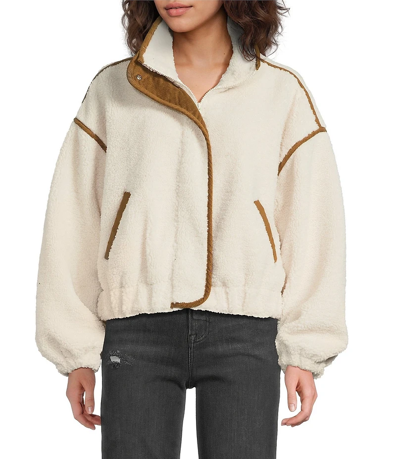 ELAN Teddy Long Sleeve Zip Front Bomber Jacket