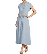 ELAN Tencel Point Collar Cap Sleeve Button Front A-Line Midi Dress