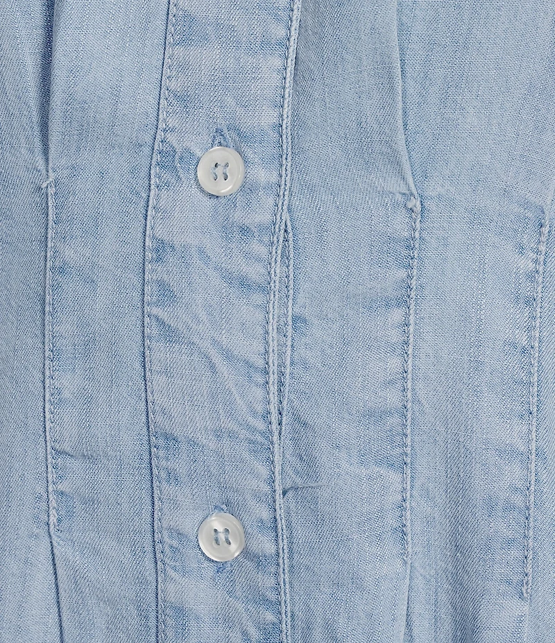 ELAN Tencel Point Collar Cap Sleeve Button Front A-Line Midi Dress