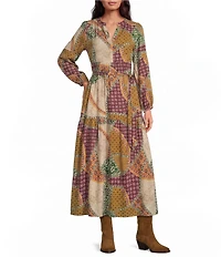 Elan V-Neck Long Sleeve Midi Self-Tie Dress