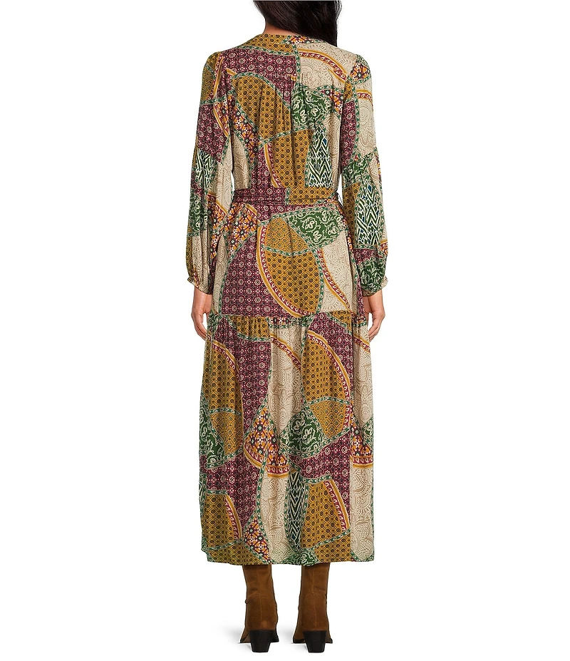 Elan V-Neck Long Sleeve Midi Self-Tie Dress