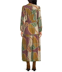 Elan V-Neck Long Sleeve Midi Self-Tie Dress
