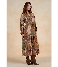 Elan V-Neck Long Sleeve Midi Self-Tie Dress
