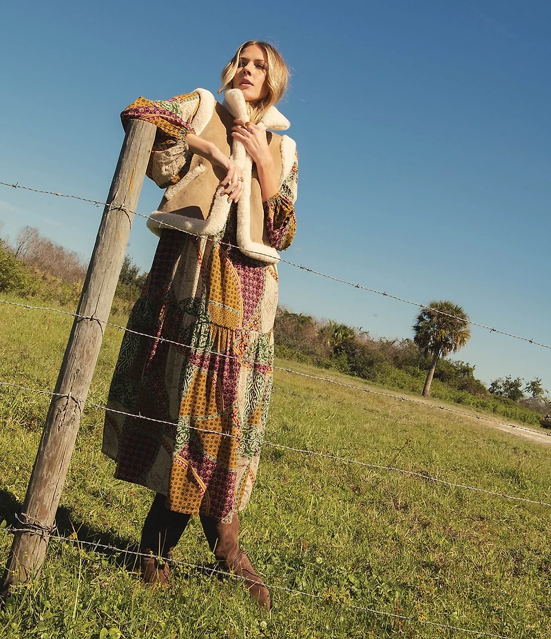 Elan V-Neck Long Sleeve Midi Self-Tie Dress