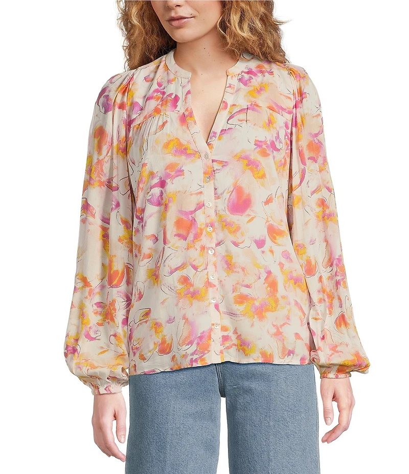 ELAN V-Neck Long Sleeve Print Shirt