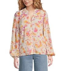 ELAN V-Neck Long Sleeve Print Shirt
