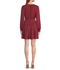 ELAN V-Neck Long Sleeve Smocked Waist Dress