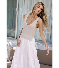 ELAN V-Neck Sleeveless Tiered Ruffled Hem Woven Knit A-Line Dress