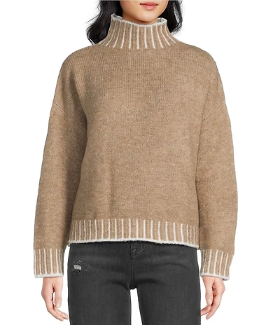 ELAN Whip Stitch Mock Neck Long Sleeve Knit Top