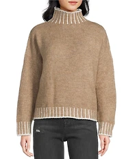 ELAN Whip Stitch Mock Neck Long Sleeve Knit Top