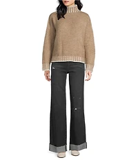 ELAN Whip Stitch Mock Neck Long Sleeve Knit Top