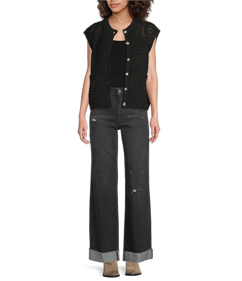 ELAN Wide Leg Cuffed Hem Jeans