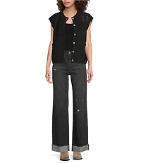 ELAN Wide Leg Cuffed Hem Jeans