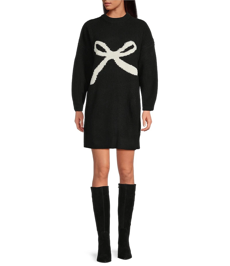 ELAN Wool Blend Crew Neck Long Sleeve Sweater Bow Dress