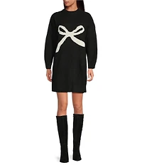 ELAN Wool Blend Crew Neck Long Sleeve Sweater Bow Dress