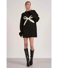 ELAN Wool Blend Crew Neck Long Sleeve Sweater Bow Dress
