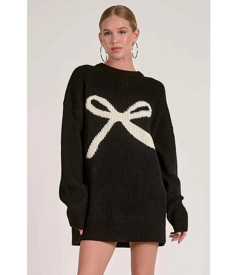 ELAN Wool Blend Crew Neck Long Sleeve Sweater Bow Dress