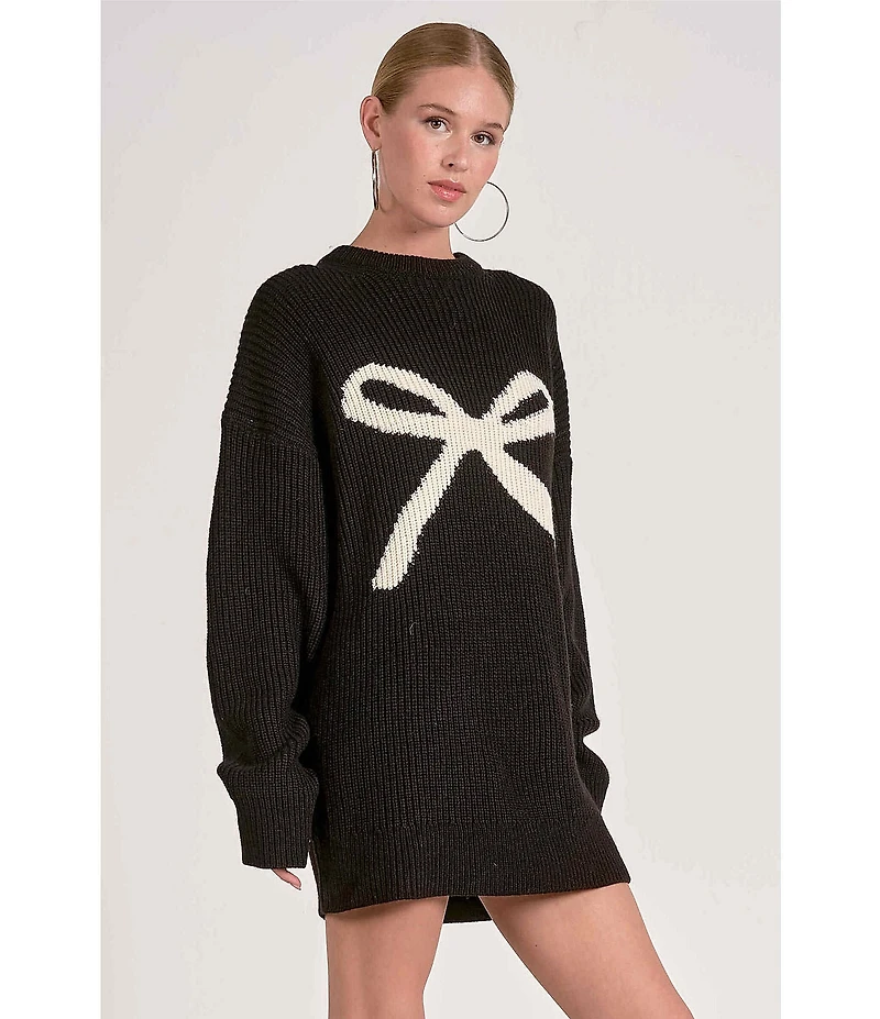 ELAN Wool Blend Crew Neck Long Sleeve Sweater Bow Dress