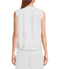 Elan Woven Crew Neck Sleeveless Button Front Coordinating Top