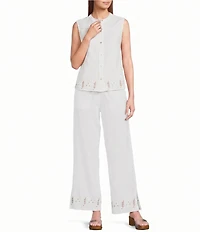 Elan Woven Crew Neck Sleeveless Button Front Coordinating Top