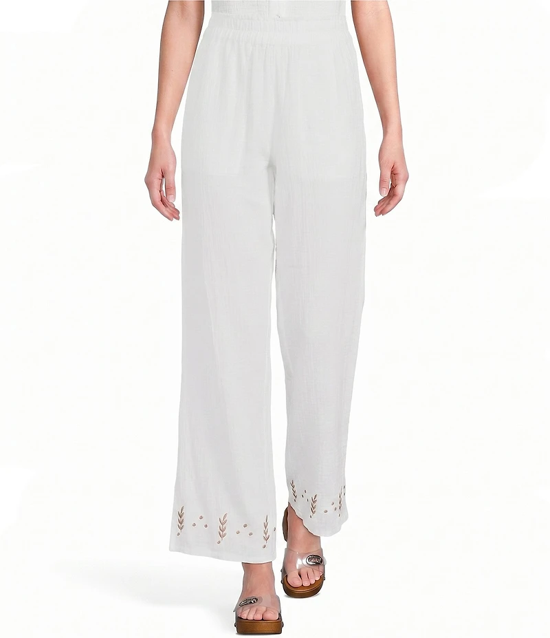 Elan Woven Embroidered Straight Leg Pull-On Coordinating Pants
