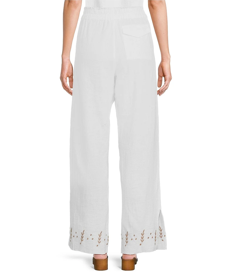 Elan Woven Embroidered Straight Leg Pull-On Coordinating Pants