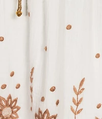 ELAN Woven Embroidered Tassel Front Halter V- Neck Sleeveless Maxi Dress