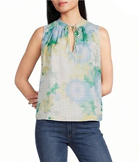 ELAN Woven Floral Tie V-Neck Sleeveless Flowy Top