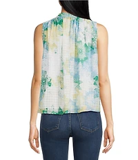 ELAN Woven Floral Tie V-Neck Sleeveless Flowy Top