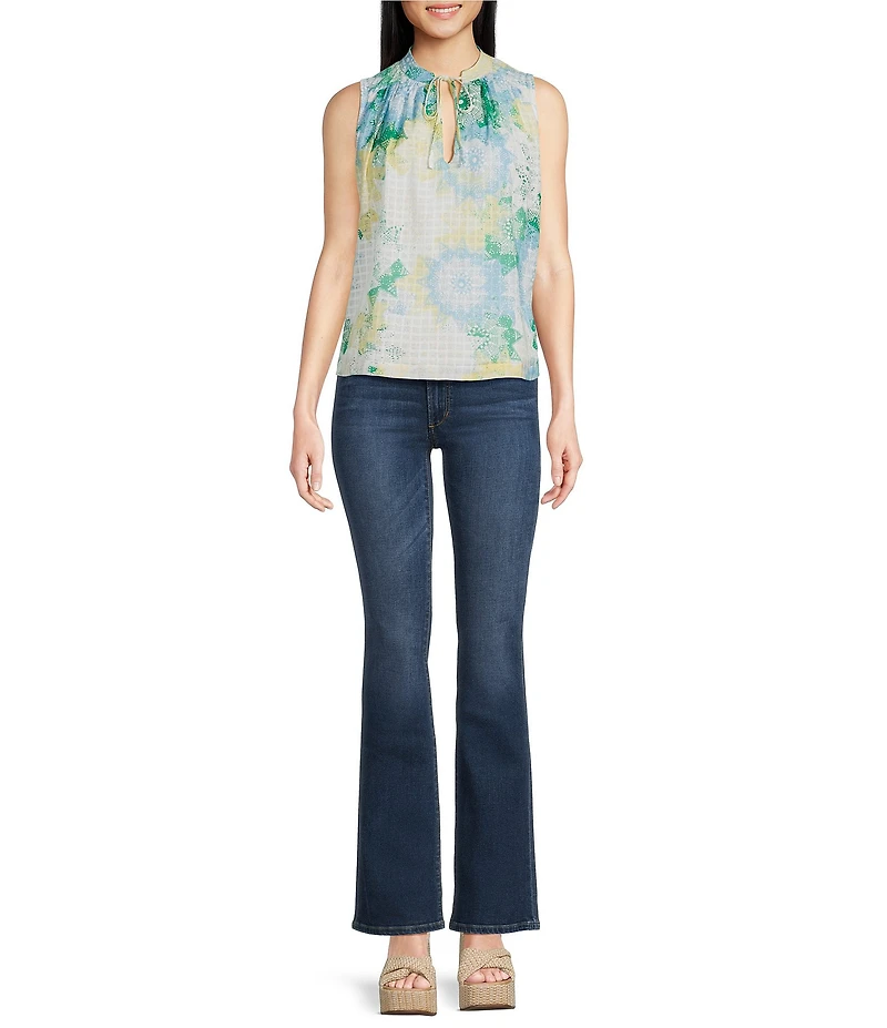ELAN Woven Floral Tie V-Neck Sleeveless Flowy Top