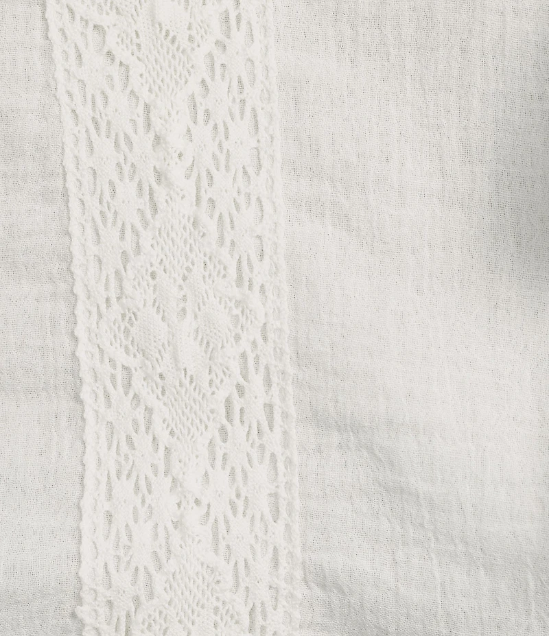 ELAN Woven Ruffle Round Neck 3/4 Sleeve Button Front Romper