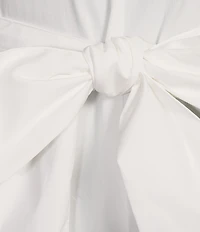 ELAN Woven Stand Collar Neck Cap Sleeve Belted Ruffle A-Line Midi Dress