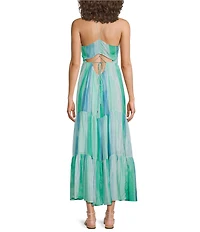 ELAN Woven Stripe V-Neck Spaghetti Strap Open Back Slip Maxi Dress