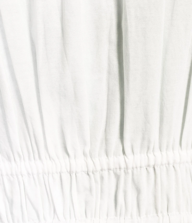 ELAN Woven V-Neck Short Sleeve Smocked Bodice Peplum Top