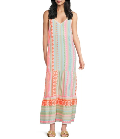 ELAN Woven V-Neck Spaghetti Strap A-Line Maxi Dress