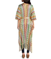 ELAN Zig Zag Knit Drop Sleeve Tie Waist Duster