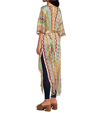 ELAN Zig Zag Knit Drop Sleeve Tie Waist Duster