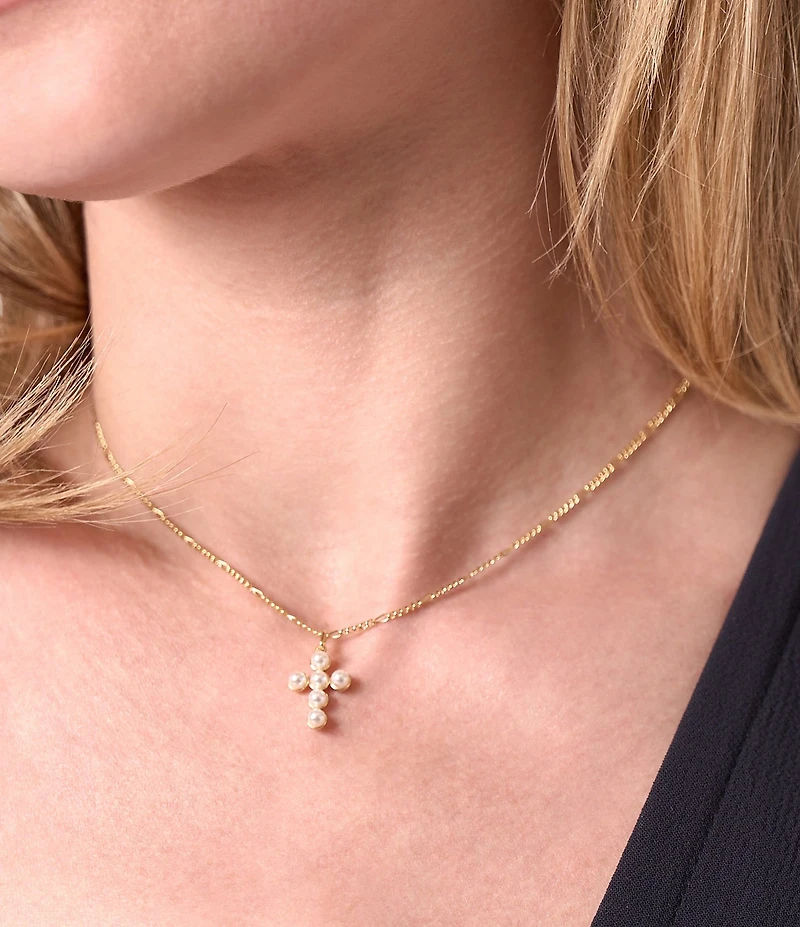 Electric Picks Pearl Cross Short Pendant Necklace