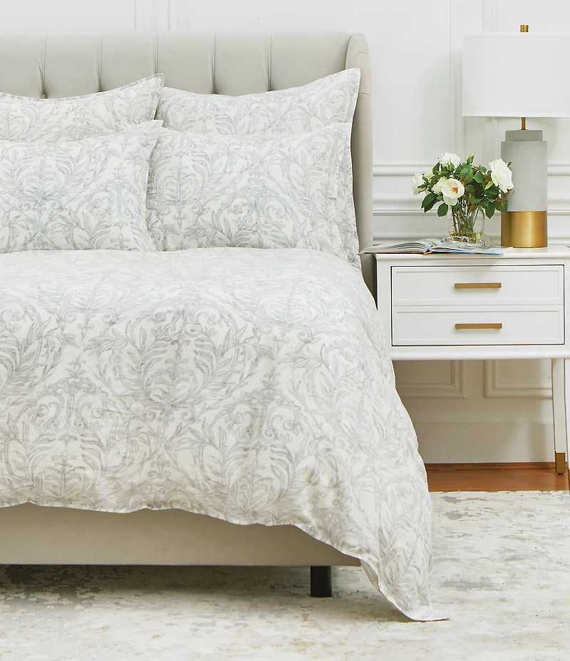 ELISABETH YORK Carolina Damask Interwoven Linen Cotton Duvet Cover
