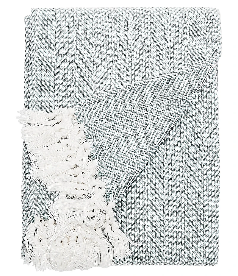 ELISABETH YORK Torin Herringbone & Fringed Cotton Throw Blanket
