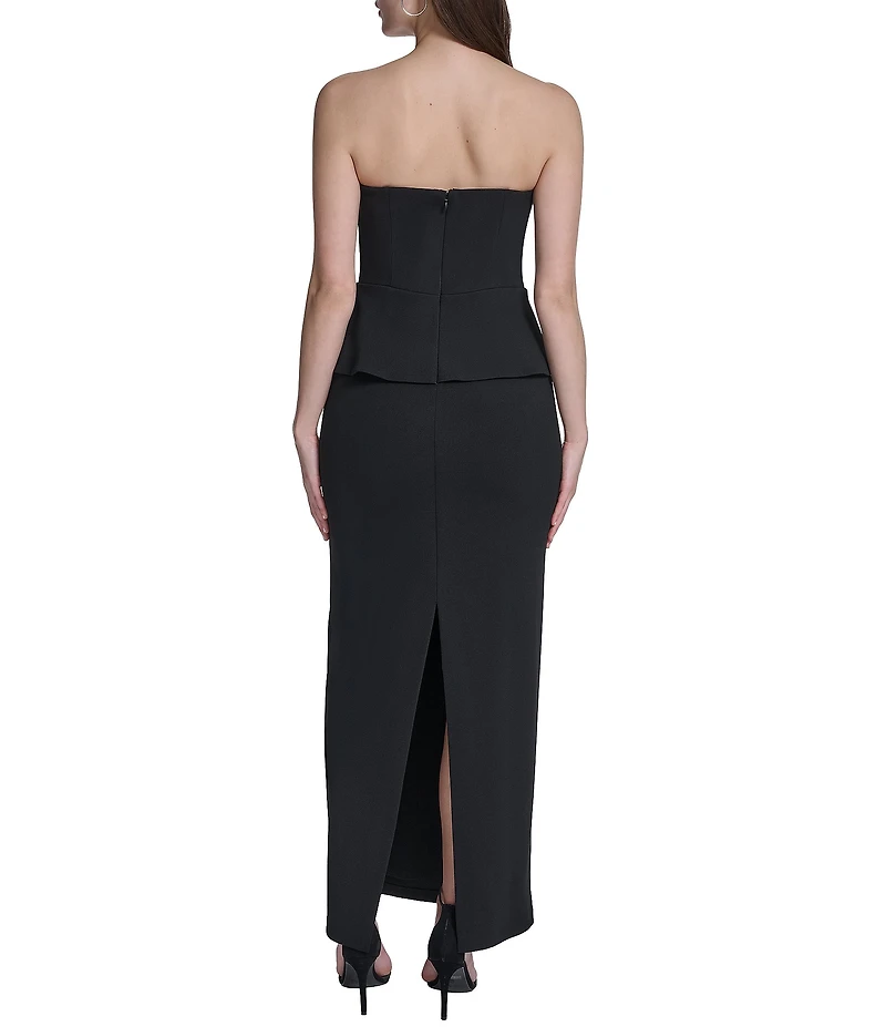 Eliza J Strapless Peplum Column Gown With Bows