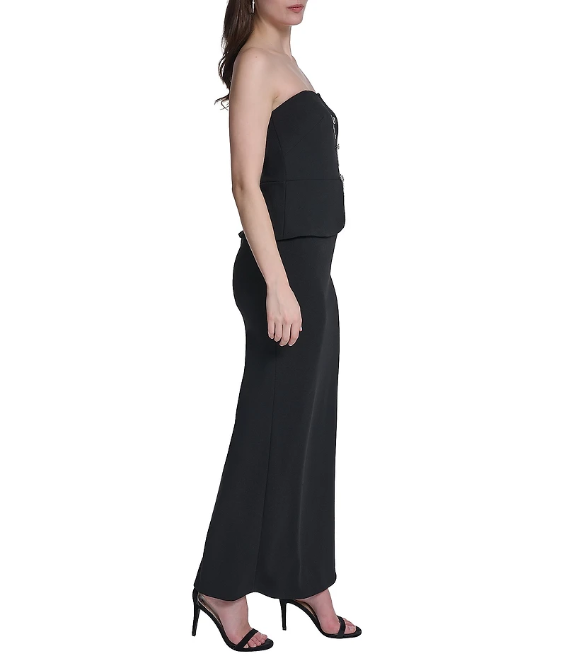 Eliza J Strapless Peplum Column Gown With Bows