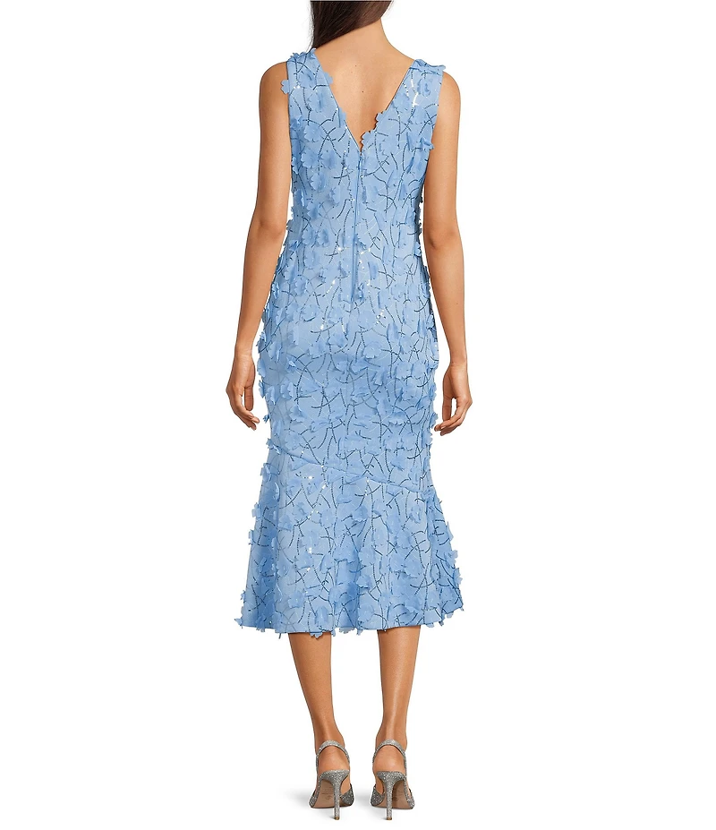 Eliza J 3D Floral Applique V-Neck Sleeveless Sheath Midi Dress