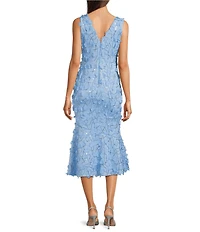 Eliza J 3D Floral Applique V-Neck Sleeveless Sheath Midi Dress